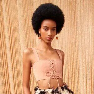 NWT Ulla Johnson Isla Apricot Pink Lace-Up Crop Top Size 6